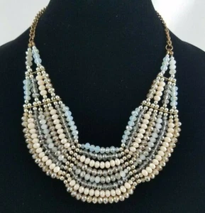 Scallop Bib Beaded Necklace Simulated Copper Cream Champagne Smoke Milky Beads - Picture 1 of 3