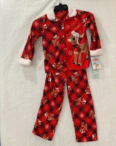 Rudolph the Red-Nosed Reindeer Kids 6/6X or 8 Red Christmas Pajama Set Button Up - Picture 1 of 20