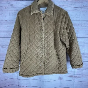 Liz Claiborne Brown Lightweight Womens Quilted Barn Jacket Sz M Floral Print - Picture 1 of 9