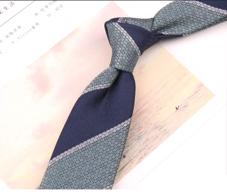 New Classic Striped Gray Blue JACQUARD WOVEN 100% Silk Men's Necktie Tie - image 1 of 1