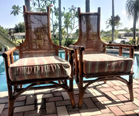 Antique Pair Of Unique Bamboo Woven Wicker Armchairs Cover