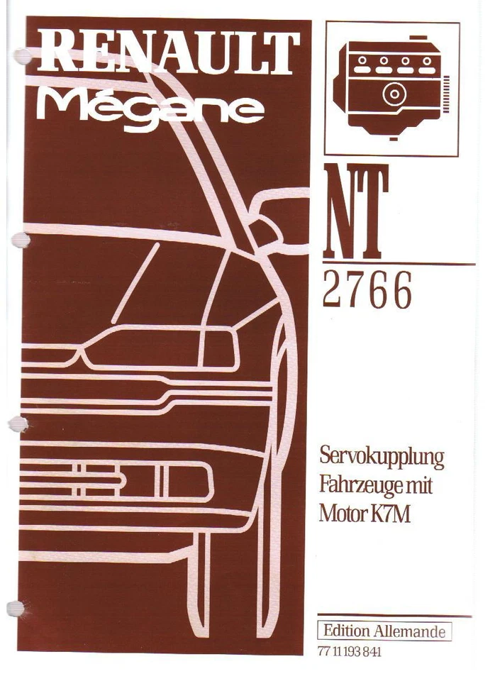RENAULT MEGANE MOTOR K7M SERVOKUPPLUNG HALBAUTOMATIK WERKSTATT HANDBUCH - Bild 1 von 1