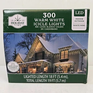 Holiday Time - 300 LED Warm White Mini Icicle Lights White Wire 18 ft Long - Picture 1 of 9