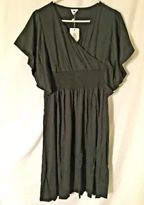 Meaneor Women's Casual V-neck short batwing sleeves smocked empire waist dress M - Picture 1 of 5