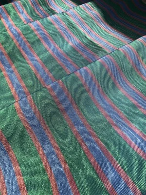 Green Blue Striped Pattern Moiré Fabric By 2 Yards – Luxurious Silk. - Image 1 of 4