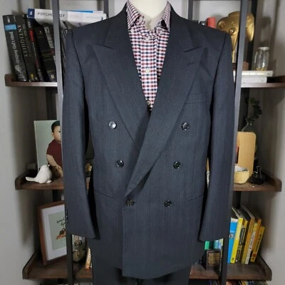 Jones New York Famous Barr Hombre Doble Pecho Traje Chaqueta Negro Rayas 43R Foto 1 de 4