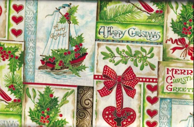 45" 100% cotton Christmas fabric "Happy Christmas patch" by Fabri-Quilt, Inc.
