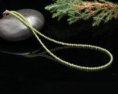 Beautiful Green Peridot 2-3MM Faceted Round Gemstone Beaded Women Necklaces 18" - Image 1 of 4