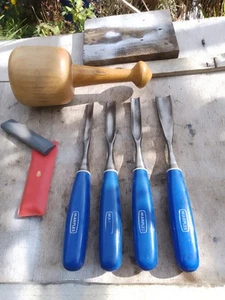 4 Marples Blue Chip carving Woodworking Gouges chisels woodcarving Tools Mallet - Picture 1 of 14