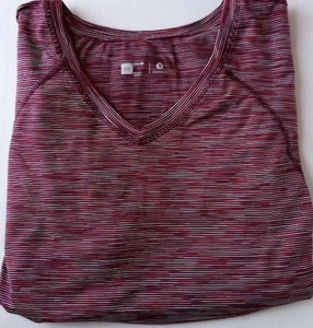 Xersion size OX ladies striped semi fit athletic wear shirt maroon/pink/cream - Picture 1 of 4
