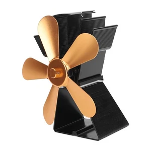 Gold 5 Blade Fireplace Fan Trapezoidal Base Heat Powered Stove Fan Thermoel DW - Picture 1 of 12