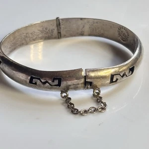 Vintage Taxco Mexico Sterling Silver Baby Child Hinged Bangle Bracelet – 8.4g - Picture 1 of 3