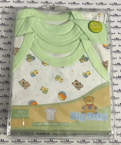 BIG OSHI 100% Combed Cotton 3-Pack Lap Shoulder Tees 9-12 Months Baby BRAND NEW - Picture 1 of 2