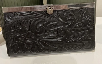 Cartera Patricia Nash Cauchy Marco de Cuero Tooled Negra Nueva con Etiquetas y Tarjeta Foto 1 de 4