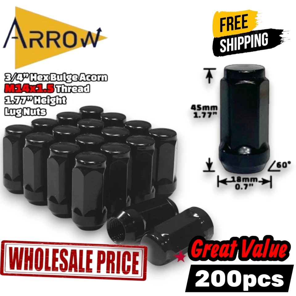 300x 黑色 14x1.5 Bulge Acorn Lug Nuts 1.77 英寸 适用于雪佛兰 GMC Silverado Sierra 1500 — 第 1/4 张图片