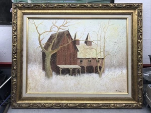 Dipinto olio 18x24 paesaggio vintage FIRMATO cornice legno galleria parete B.Herrin 75 - Foto 1 di 19