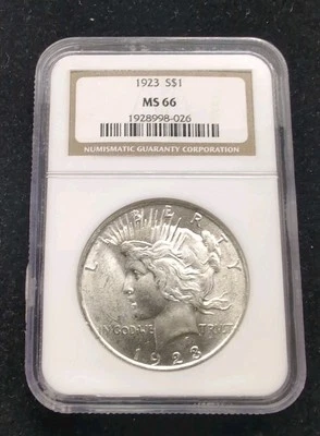 1923 Peace SILVER Dollar $1 NGC MS 66 #4474 - Image 1 of 2
