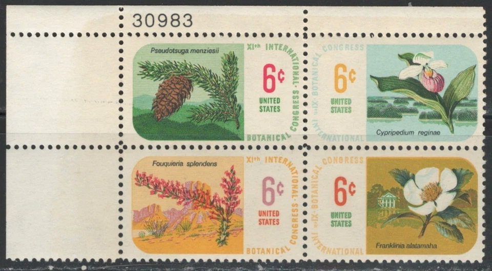 #1376-79 1969 6-cent Botanical Congress se-tenant block of 4 with plate# MNH - Image 1 of 1