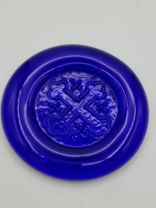 Vintage Blenko Glass Cobalt Blue Glass Paperweight Maltese Cross Design - Picture 1 of 4