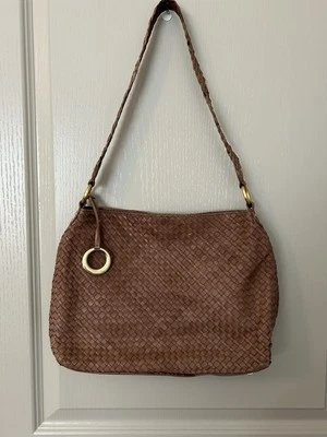 Elliot Lucca Brown Leather Woven Shoulder Bag Purse. Boho City Mid Size Braided - Image 1 of 4