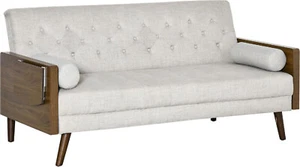 Divano Letto Singolo Mensole Laterali 3 Posti Reclinabile Beige Dechome - Foto 1 di 9