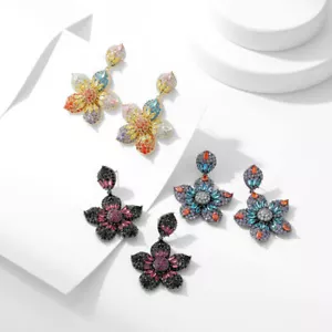 Exquisitos pendientes colgantes de cristal de circón con forma de flor colorida 50x34 mm - Imagen 1 de 11