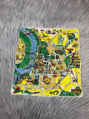 Vintage Dusseldorf Germany Multicolored Novelty Map Handkerchief Hankie Square - Image 1 of 4