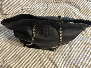 Tory Burch Tote Marion Black leather Whipstitch Tote -$495 - Picture 1 of 12