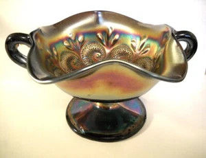 Antique Dugan Carnival Glass Iridescent Amethyst Octopus Footed Bowl w/Handles - Picture 1 of 4