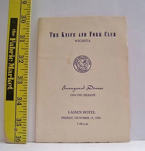 PROGRAMA DE CENA INAUGURAL THE KNIFE & FORK CLUB TEMPORADA 1954-1955 WICHITA KANSAS - Imagen 1 de 2