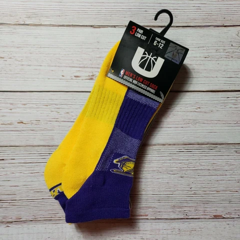 Los Angeles Lakers Men's Low Cut Socks 3 Pair Size 6-12 Kobe Magic Lebron NWT Cover