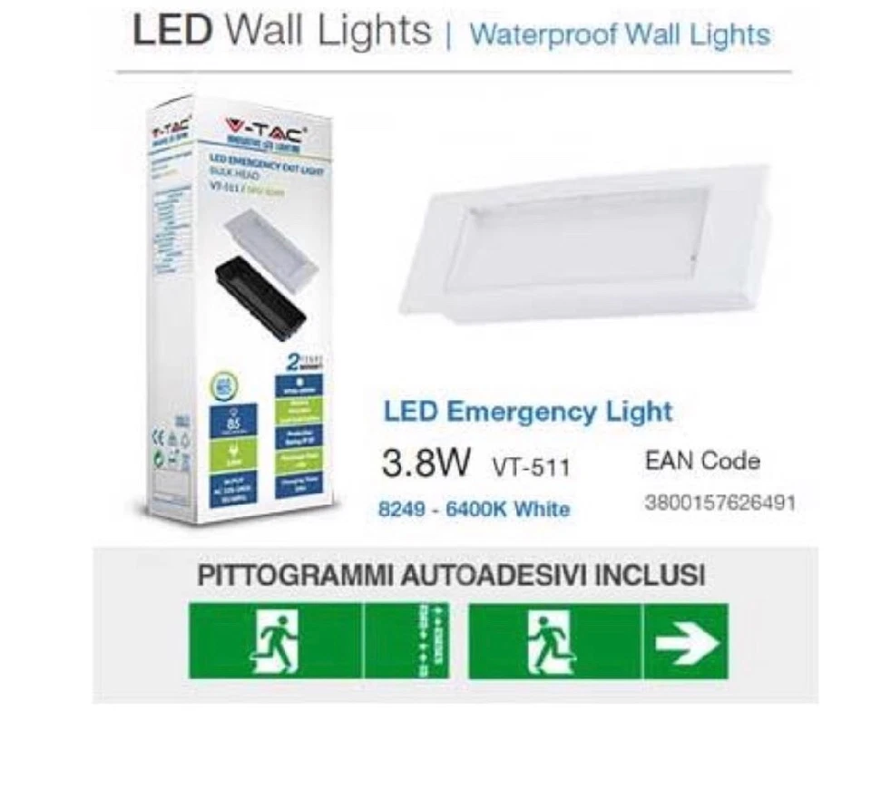 LAMPADA EMERGENZA V-TAC LED 3,8W COMPLETA DI INCASSO LUMINOSITA' SA/SE VT-511 - Immagine 1 di 1