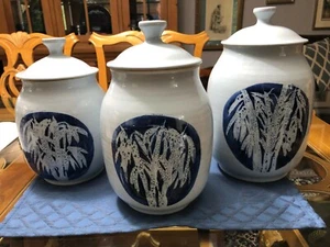 Set of  3 Michael Wendt Pottery Canisters Clay Glaze Hand Thrown  1981 - Picture 1 of 12