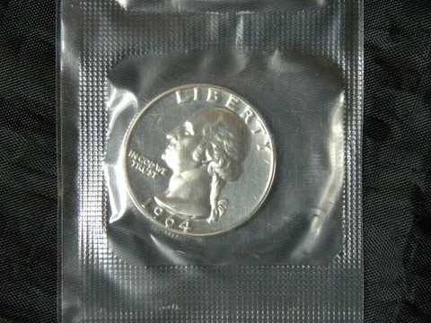 1964 Silver Washington Proof Quarter U.S. Coin from Original Set In mint cello Cover