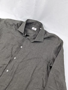 Camicia elegante cordone 100% lino granito chambray uomo 17 1/2 - 44 XL nuova senza etichette - Foto 1 di 10