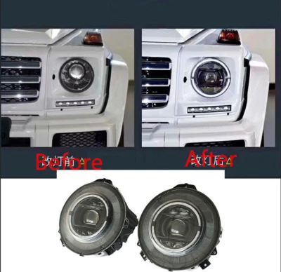 W463 Black Headlight Pair for Mercedes Benz G Class W464 Style Dynamic LED G500 - Imagem 1 de 4