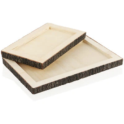 2x Tablett aus Holz - Holzbrett rechteckig mit Baumrinde - Dekotablett - Bild 1 von 4