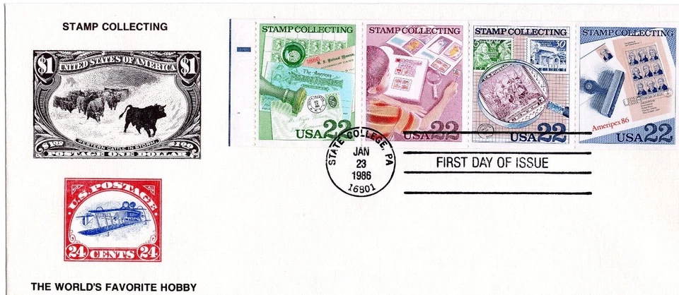1986 #2201a STAMP COLLECTING BOOKLET PANE O'SIZE FDC KMC VENTURE CACHET UA GEM! - Image 1 of 1