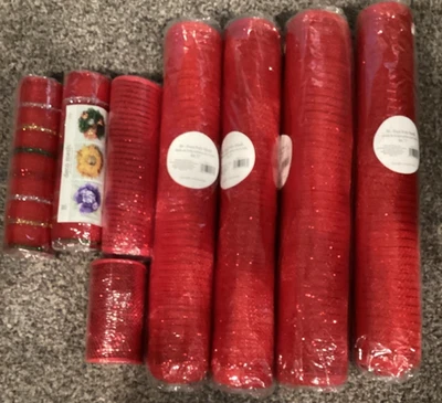 LOT 8 Holiday Deco Poly Mesh   Reds  Assorted widths New - Image 1 of 2