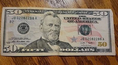 Trinary 50 Dollar Bill 2009 Fancy Serial Number 02082288 Doubles - Image 1 of 4