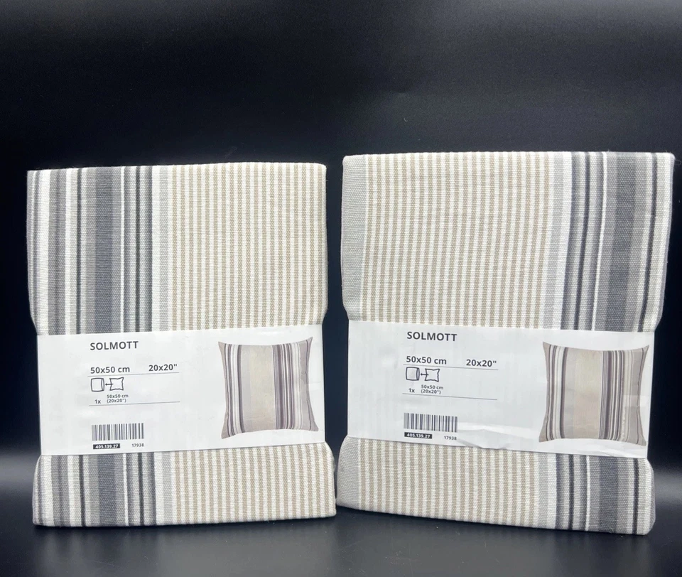 IKEA SOLMOTT Tan & Gray Striped Cotton 20" x 20" Pillow Covers (2) - Image 1 of 4