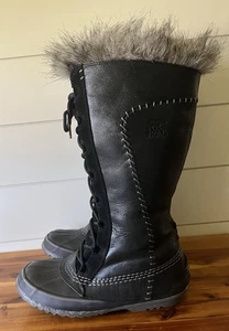 Sorel Cate The Great hohe Damen-Lederstiefel Größe 9 schwarz wasserdicht isoliert - Bild 1 von 11