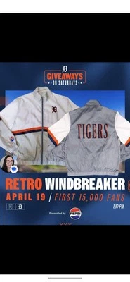 New Detroit Tigers Retro Windbreaker Jacket 4/19/2025 SGA XL MLB Baseball NIP - Image 1 of 4
