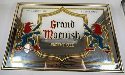 Vintage Grand Macnish Scotch Whisky Advertising Bar Mirror Sign 19”x13” Lions - Image 1 of 4