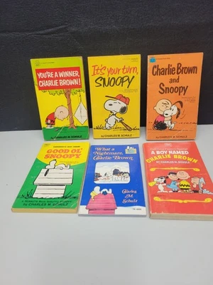 6: Snoopy Charlie Brown Peanuts лот из 6 книг Fawcett Schulz винтажный PB 1960-70-е - Изображение 1 из 4