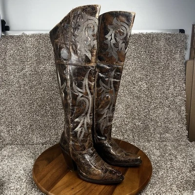 Botas Dan Post Jilted Damas Talla 8 M Cuero Marrón Hasta la Rodilla Moda Occidental Foto 1 de 4