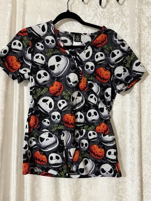 Disney XS NWOT Scrub Top Nightmare Before Christmas  Short Sleeve - Image 1 of 3