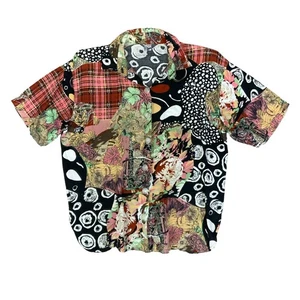 BLUSA FLORAL GEOMÉTRICA TARTÁN ROJO BLANCO NEGRO PATCHWORK IMITACIÓN 'AGS' DE COLECCIÓN L 16/18 - Imagen 1 de 6