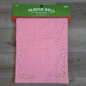Sleigh Bistro Christmas Linen Candy table runner  14"x72" Beaded Confetti PINK - Picture 1 of 4