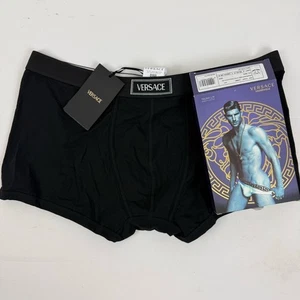 NEW Versace Low Rise Greca BorderTrunks Size XXL (8) Black Spell Out Logo - Picture 1 of 6